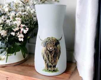Personalised Highland Cow Flower Vase, Highland Cow Gifts, Highland Cow Home Decor, Highland Cow Decorations, Highland Cow Themed Gifts