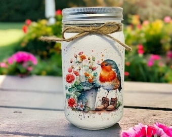 Glass Robin Storage Jar with Lid, Robin Glass Food Container, Robin Kitchen Accessories, Glass Robin Cannister, Robin Home Accessories