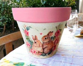 Bunny Flower Pot, Bunny Plant Pot, Bunny Gifts, Bunny Decorations, Bunny Home Gifts, Pink Plant Pot, Rabbit Gifts