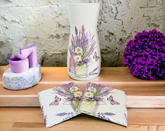 Lavender Vase & Coaster Set Lavender Gift Set Lavender Themed Home Decorations Flower Vase Flower Coasters