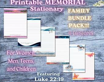 JW MEMORIAL Letter Writing Stationary Bundle- Luke 22 19- Family Pack- 6 Designs- Printable Memorial Letterhead for Adults and Children