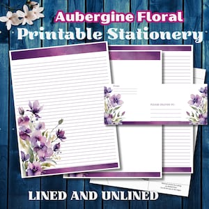 Papelaria para cartas JW - Floral de berinjela - Flores roxas - Papel de carta decorativo - Download instantâneo - Impressão digital em casa