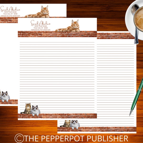 JW Letter Writing Personalized Stationary- Custom Order- Printable Stationary- Cat Letterhead- Cats Kittens- JW Gift- Cat Stationary