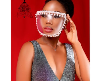 Face Shield - Pearls and Rhinestones Decorations