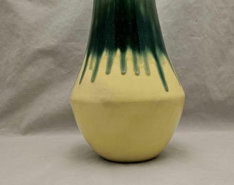 Chartreuse and Yellow Drip Glaze Pottery Vase 9 1/8" Tall