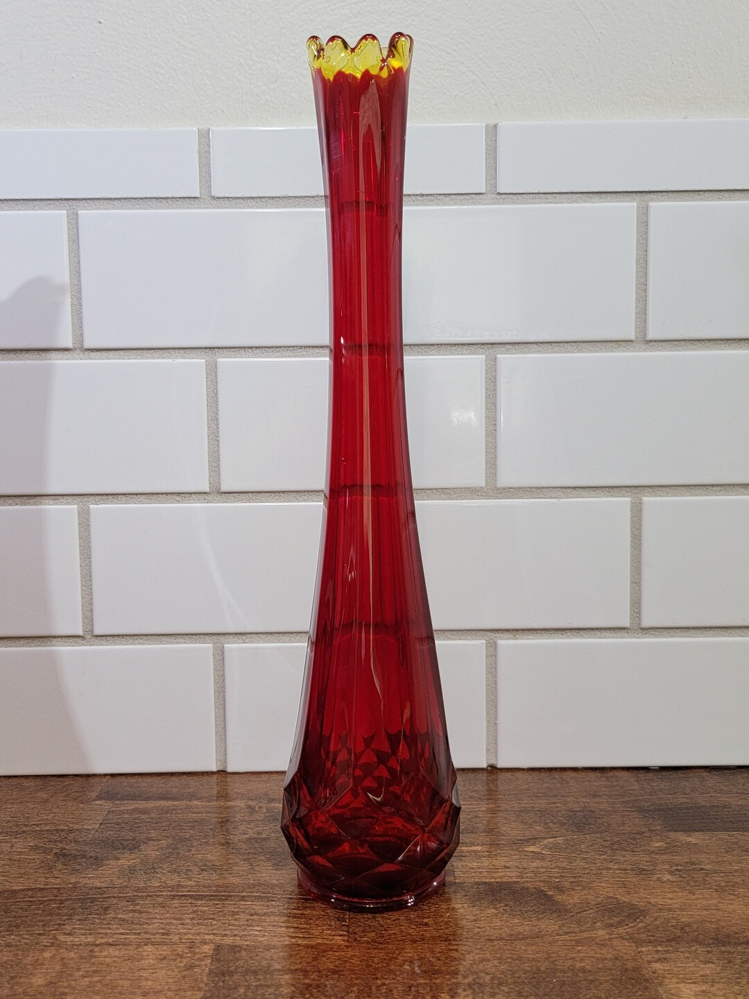 Vintage LE Smith Amberina Dominion Diamond Pattern Swung Vase Etsy