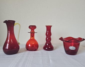 Ruby Red Vintage Rainbow Or Pilgrim Glass-Sold Separately-Pitcher, Decanter, Vase Or Bowl