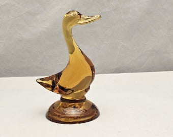 Viking Glass Epic Line Duck Figurine #1316 In Amber 5" Tall