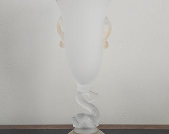 Frosted Glass Koi Fish Pedestal Bowl Vase 16" Tall