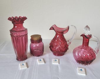 Choice of Fenton or Pilgrim Cranberry Glass Vase, Corked Jar, Ruffled Pitcher or Cruet