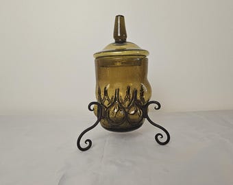 Amber Caged Bubble Glass Brutalist Apothecary Jar