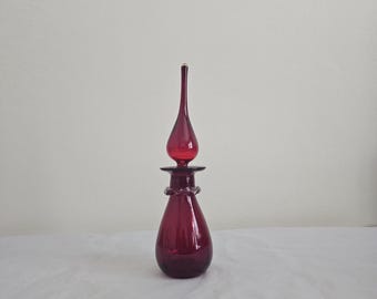 Ruby Red Decanter With Flame Stopper 11 1/4" Tall
