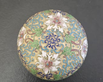 Cloisonné Floral Round Trinket Dish with Teal Enamel Interior