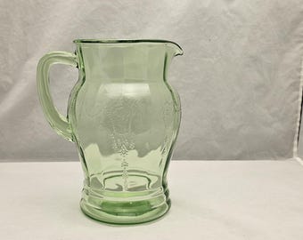 Anchor Hocking Depression Glass Uranium Pitcher In Cameo/Ballerina/Dancing Girl Pattern