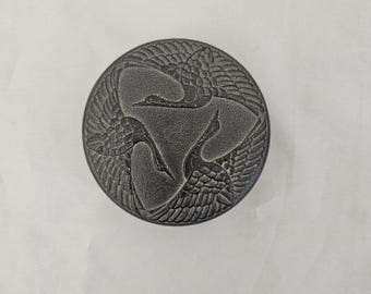 Round Lidded Metal Trinket Dish with Cranes