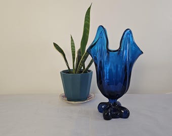 Viking Glass Bluenique Epic Four Square Vase #1475 10 1/2" Tall