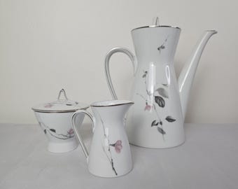 Rosenthal Germany Porcelain Coffee Set: Japanese Cherry Blossom, Platinum Trim