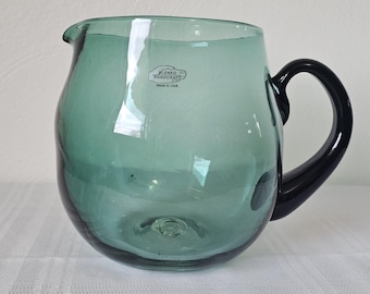 Teal Blenko Glass Pitcher Acid Etched Blenko 2005
