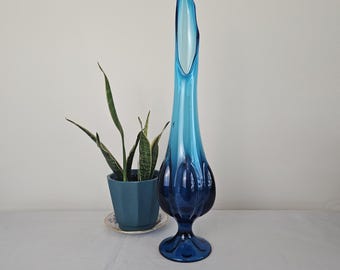 Viking Glass Epic Bluenique 6 Petal Swung Vase #1435 19 1/4" Tall