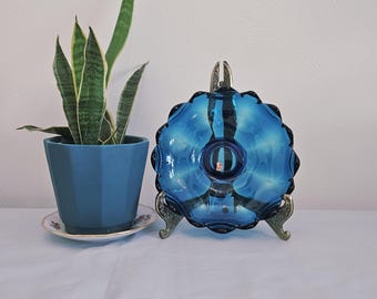 Viking Art Glass Epic Bluenique Ruffled Edge Dish