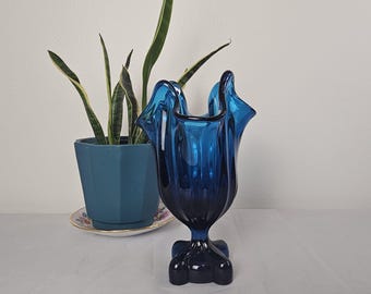 Viking Bluenique Epic Line Four Square Vase #1485 7 1/4" Tall