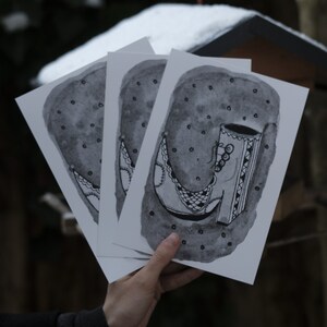 Cartolina per scarpe invernali (10 pezzi) / Cartolina regalo di Natale / Pacchetto di cancelleria festivo / Set di biglietti per stivali da elfo