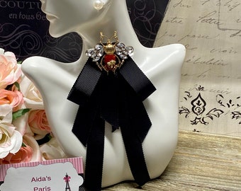 Rhinestone Bee Bow Brooch