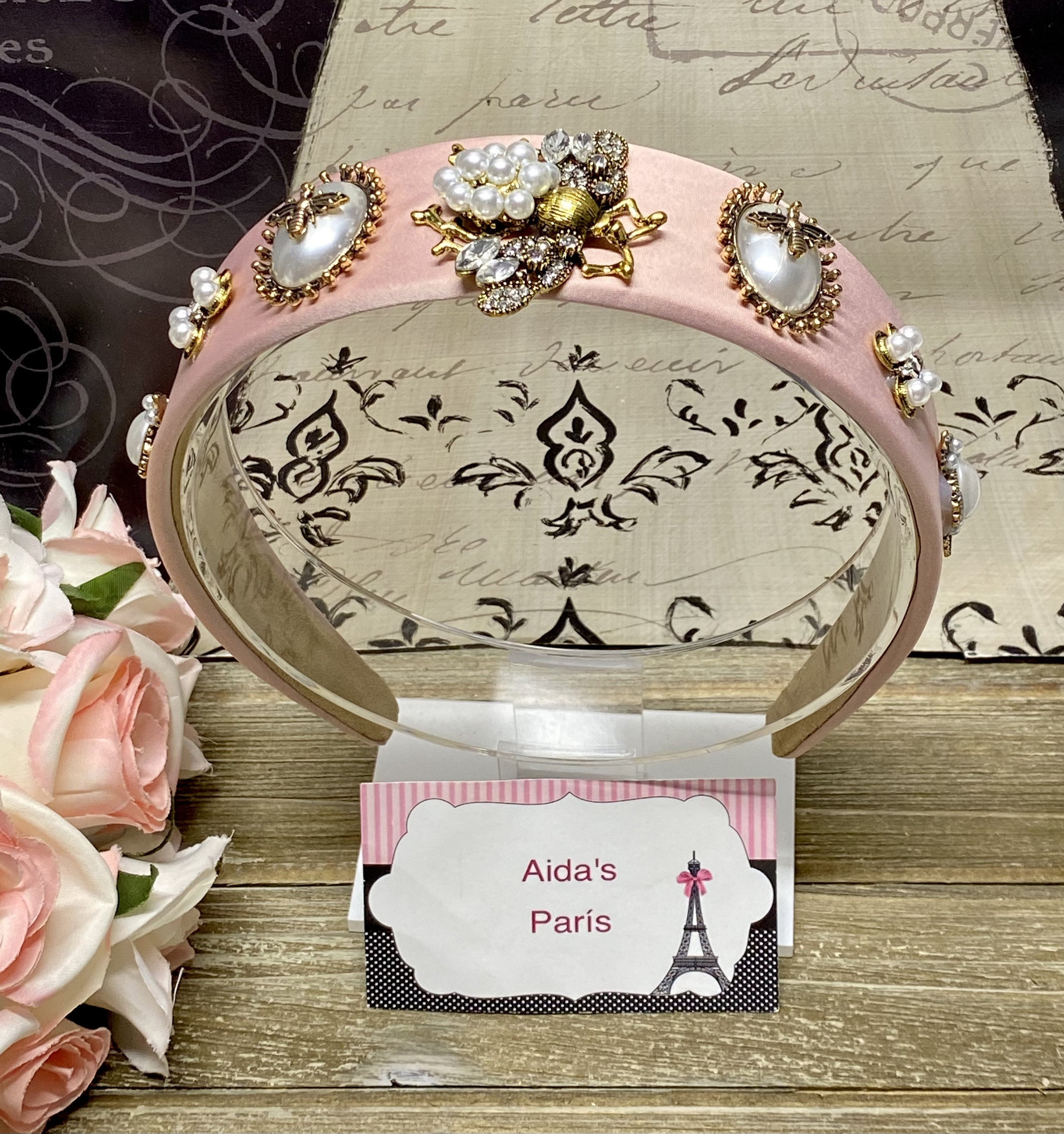 Retro Pearl Crystal Bee Headband - Etsy display picture 1