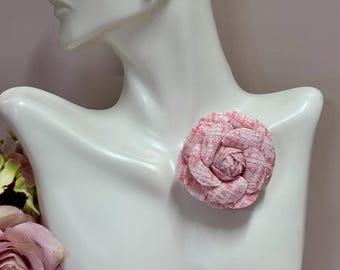 Mini Tweed Camellia Brooch/Elegant Fabric Flower Pin/Handmade Floral Lapel  Pin
