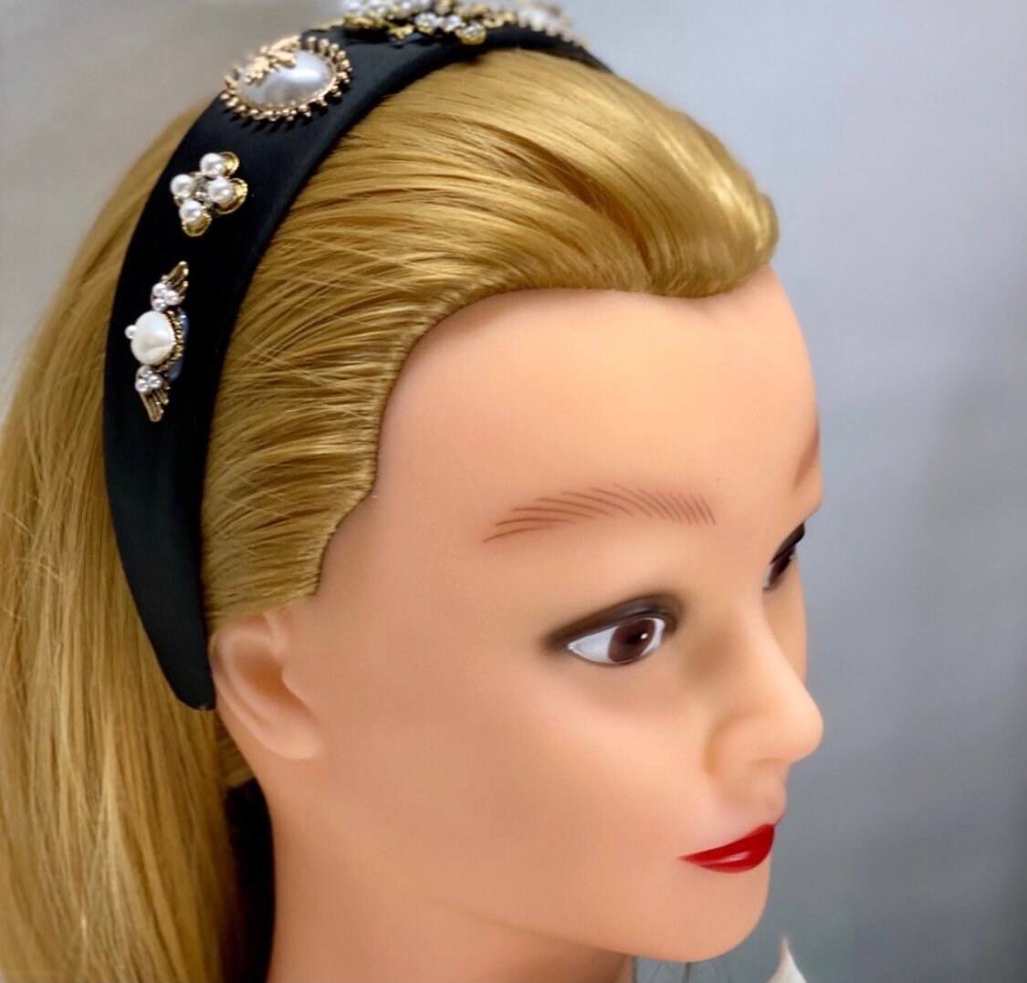 Beige Vintage Inspired Pearl & Rhinestone Bee Headband Crochet Butterfly Collar & Bee Headband Set: Powder Pink  main image 4