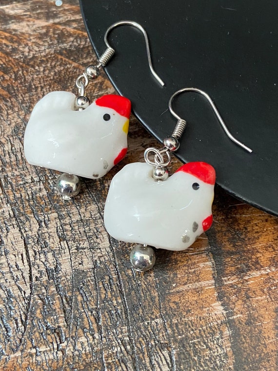 Chicken earrings Etsy