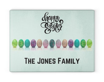 Glass Cutting Board / Charcuterie Board / Tray - Happy Easter with Personalized Name / 11" x 15"