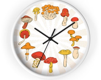 Mushroom Clock | Wall Art | Wall Clock | Housewarming Gift | Retirement Gift | Mushroom Decor | Botanical | Nature Lover Gift