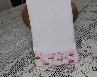 Flamingo Tea Towel - Pink Flamingo Border, Kitchen Towel, Gift Idea.