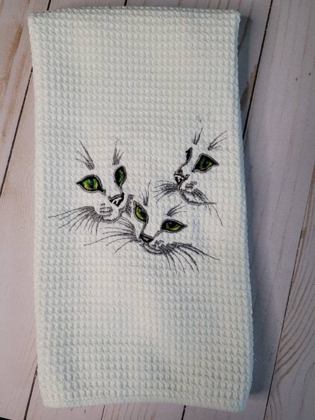 Cat Tea Towel Embroidered Cat Eyes Kitchen Towel Kitchen Etsy