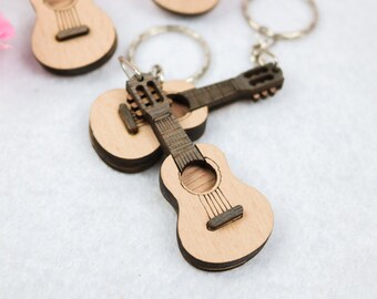 TIKI Wooden Key Chain Ukulele Design Set of 4 