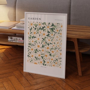 Large daisy floral Printable wall art, Vintage wall art, flower Print, Botanical wall decor Poster, Gallery print Instant Download
