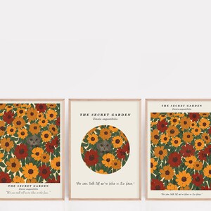 Set of 3 large orange zinnia Floral quote Printable wall art, Cat animal art, Flower Digital Print, Poster, Card, Instant Download JPG