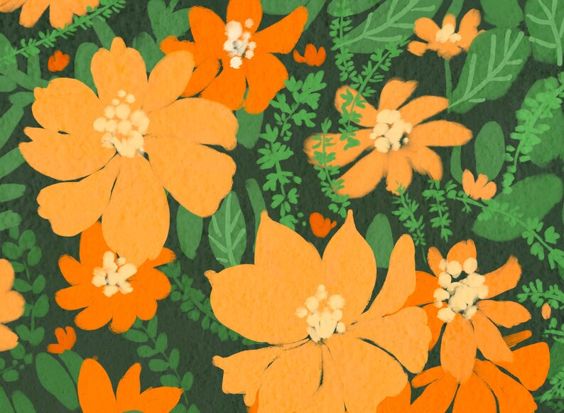 Orange Cosmos Printable Wall Art Orange Flowers Print Green Etsy