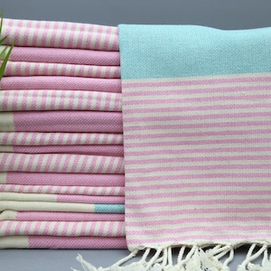 Turkish Towel-Turquoise And Pink Towel-Beach Towel-Throw Towel-Bulk Towel-40&quot;x67&quot;-Bridemaid Towel-Gift Towel-Turkish Peshtemal-(TYFN,HSR)