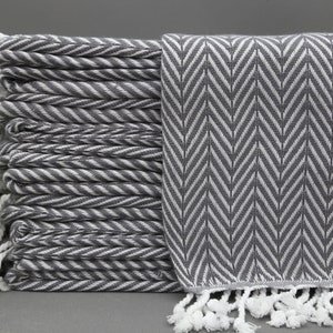 Gray Turkish Towel-40&#39;&#39;x70&#39;&#39;-Herringbone Towel-Patterned Towel-Bathroom Designer Towel-Camping Towel-THrow Towel Gray-Soft Towel-(DBLL,DML)