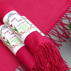 Pashmina With Personalized Band-Wedding Pashmina-26&quot;x67&quot;-Wedding Scarf-Personalized Bridesmaid Gift-Fuchsia Scarfs-Bridal Party Gift-Scarfs