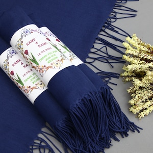 Pashmina Scarf-Bridal Party Gift-Wedding Pashmina-26&quot;x67&quot;-Wedding Scarf-Personalized Bridesmaid Gift-Navy Blue Pashminas-Wholesale Shawl