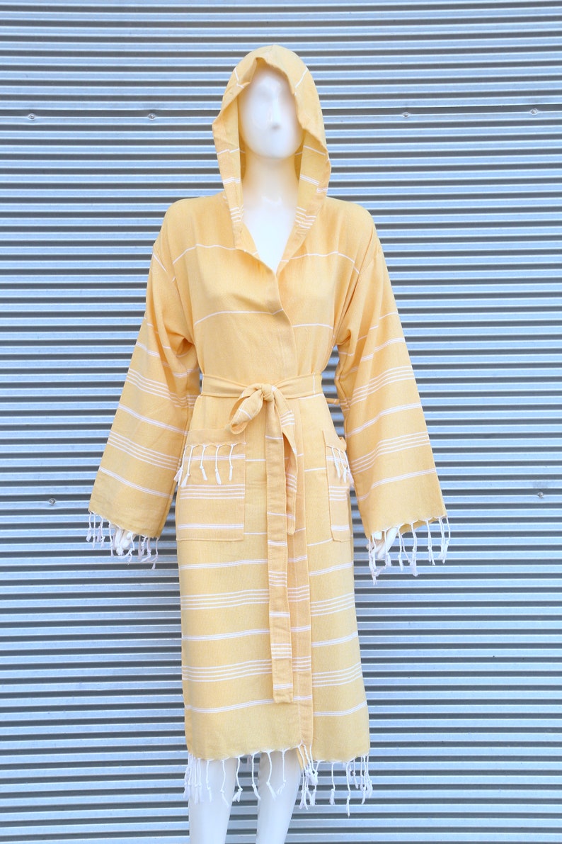 Yellow Beach Wear, Lightweight Bathrobe, Cotton Robe, Robe With Hoodie ...