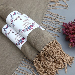 Bridal Shower Gift-Wedding Pashmina-Shawl As A Favor-Turkish Pashmina-26&quot;x66&quot;-Wedding Scarf-Personalized Bridesmaid Gift-Pale Brown Scarfs