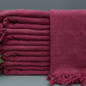 Turkish Blanket-Stonewashed Blanket-&#39;&#39;70x91&#39;&#39;Throw Blankets-Dark Pink Turkish Blanket-Bed Throws Double-Traditional Blanket-(DBLL,ZS,PK)
