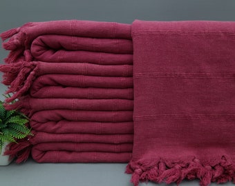 Turkish Blanket-Stonewashed Blanket-''70x91''Throw Blankets-Dark Pink Turkish Blanket-Bed Throws Double-Traditional Blanket-(DBLL,ZS,PK)