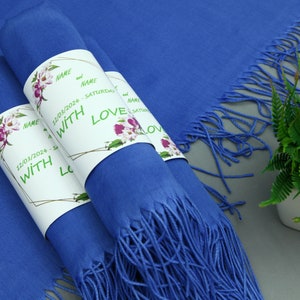 Embroidered Pashmina-Pashmina As A Favor-Wedding Pashmina-26&quot;x67&quot;-Wedding Scarf-Personalized Bridesmaid Gift-Royal Blue Scarfs-Bulk Shawl