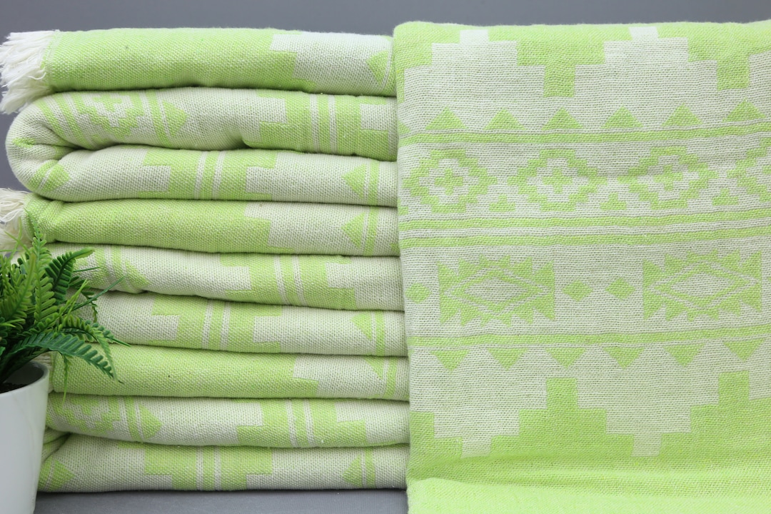 Turkish Blanketcotton Blanketpisctachio Green Blanketthrow Blanket87''x103''aztec Blanket