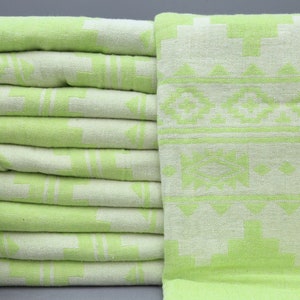 Turkish Blanket-Cotton Blanket-Pisctachio Green Blanket-Throw Blanket-87&#39;&#39;x103&#39;&#39;-Aztec Blanket-Dual Faced Blanket-Gift Blanket-(SMN,JKR,PK)